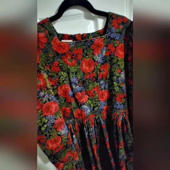 Vintage Laura Ashley Size 12 Corduroy Floral Garden Dress Gathered Zipper NICE - Picture 3 of 10